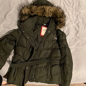 Olive green Hollister puffer jacket size large